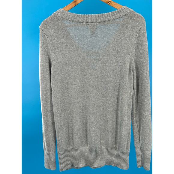 New‎ York & Co Soho Jeans Women's Long Sleeve Sweater Silver Gray Tie Up Size M - Picture 11 of 11